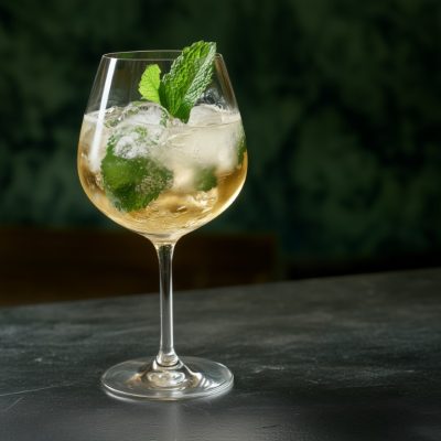 Hugo,Spritz,Cocktail,Made,With,Elderflower,Liqueur,Garnished,With,Mint